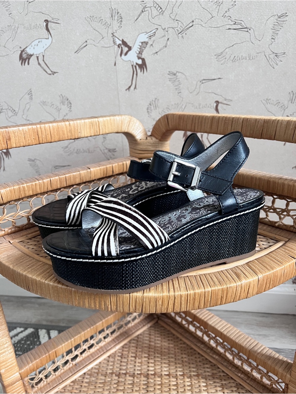 Sam Edelman zebra striped platform sandals leather upper